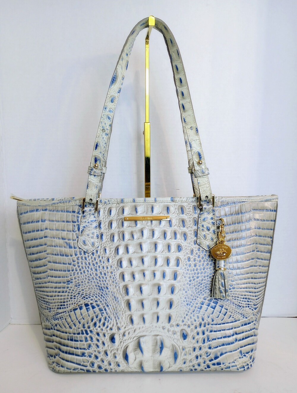 Brahmin Bluestone Melbourne Medium Asher Crocodile Embossed Leather Tote Bag - Picture 2 of 13